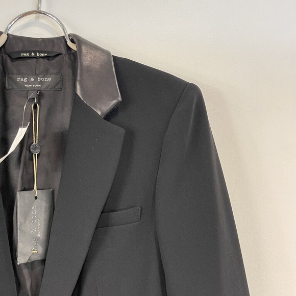 Rag & Bone | Black/Black Timeless Single Breasted Blazer with Leather Trim NWT 4 - Picture 10 of 16